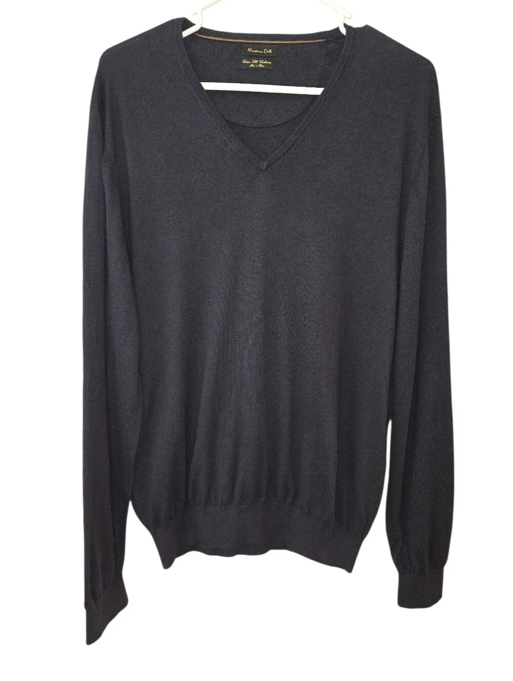 MASSIMO DUTTI COTTON SILK CASHMERE BLEND V- NECK SWEATER. SIZE XXL. NAVY BLUE